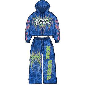 2024 Custom Streetwear for Men Acid Wash Sun Faded Tracksuit with <b>Rhinestone</b> Zip Hoodie and Sweat Pants Winter Essential - Product Image 4