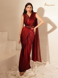 Dernière tenue de créateur Tendance fantaisie Saree pur importé avec motif ombré Plis prêts à l'emploi avec Pallu ouvert Work Woman Fashion - Product Image 6