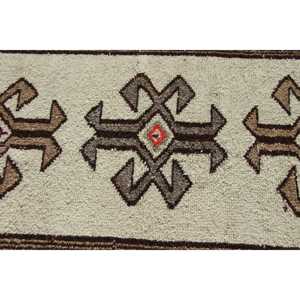 Vintage <b>Runner</b> <b>Rug</b> 3x11 ft (91x336 cm), Herki Brown Polka dot Turkish <b>Rug</b> - Product Image 5