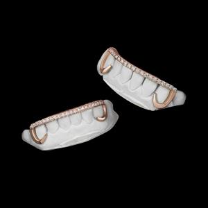 Grillz de Plata de Ley 925 Hechos a Mano, Estilo Barra, con Hileras de Diamantes, Juego Superior e Inferior, Estilo Minimalista Hip Hop, Pieza Dental Brillante - Product Image 1