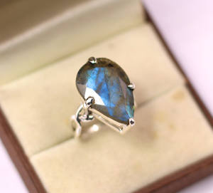 แหวนเงินสเตอร์ลิงสำหรับทุกเพศและ925เครื่องประดับสำหรับผู้ชายและผู้หญิงทำจากลาบราดอไรต์ธรรมชาติ - Product Image 3