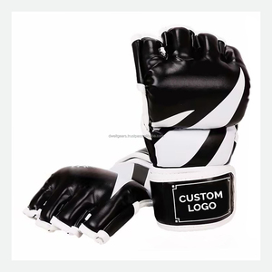 Gants de boxe MMA en cuir personnalisés en usine, respirants, légers, avec sangle de poignet réglable, durables, à demi-doigts, fermeture auto-agrippante - Product Image 1