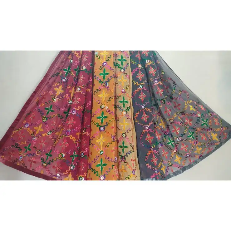 Wholesale Wedding Phulkari Dupatta Handmade Mirror Work Neck Wrap Dupatta, Embroidered Phulkari Stole