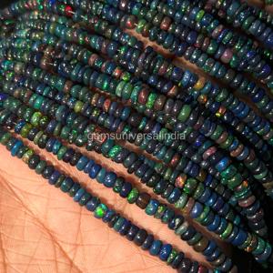 Perles rondes lisses en opale d'Éthiopie noire naturelle 3-5 mm, opales noires chatoyantes pour la fabrication de bijoux, vente en gros par le grossiste. - Product Image 4