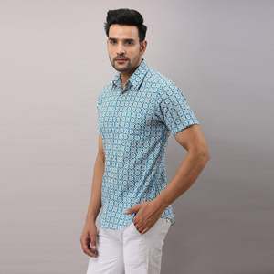 Camisa Casual para Hombre, Azul Claro, 100% Algodón, Estampada, Corte Ajustado, Talla 6XL, Tela Popelina Transpirable, Camisas de Vestir ODM con Estampado Floral - Product Image 3