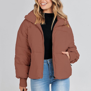 Breathable Thick Woven Quilted 100% Polyester Filled Winter Puffer <b>Jacket</b> Women Loose - Product Image 4