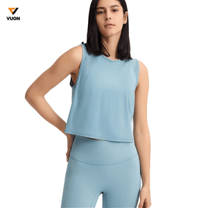 เสื้อกล้ามโยคะแขนกุดระบายอากาศของผู้หญิงสุดหรูเสื้อครอปแบบลำลองสีพื้น - Product Image 5