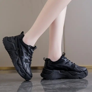 Sneakers plateforme en maille blanche pour femmes de qualité supérieure, à lacets, bout rond, semelle en caoutchouc, toutes saisons - Product Image 3