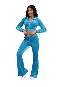 ชุดกีฬาลำลองสไตล์เรโทร Y2K สำหรับผู้หญิง กางเกงขาบาน ชุดวอร์มมีฮู้ด ผลิตตามสั่งพร้อมโลโก้  ระบายอากาศได้ดี เป็นมิตรกับสิ่งแวดล้อม - Product Image 6