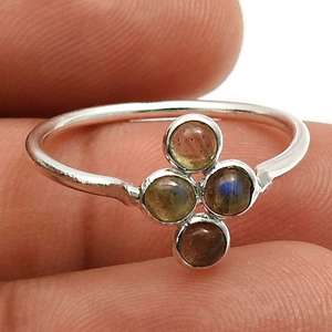 Anillo de Plata de Ley 925 Hecho a Mano con Piedra Preciosa de Labradorita Natural, Joyería Bohemia Hecha a Mano con Cuatro Piedras Preciosas para Mujer - Product Image 3