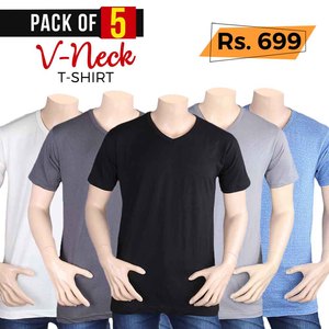 Lot de 5 t-shirts à col en V pour hommes - Multicolore - Product Image 1