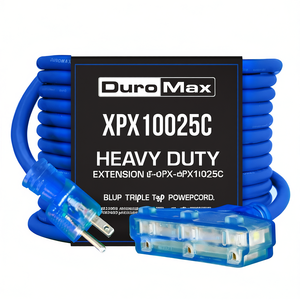 Cable de Extensión de Alta Resistencia de 10 Ga y 25 Pies - DuroMax XPX10025C Azul con Triple Conector - Product Image 2