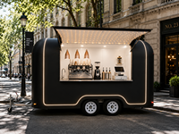 Mini remorque alimentaire, chariot à café mobile, cuisine extérieure, chariot congélateur mobile avec machine à café et réfrigérateur pour desserts et café