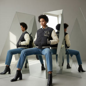 Chaqueta Universitaria de Béisbol Personalizada con Patrón de Cuadros, Tejido Tweed, para Equipos y Clubes, Transpirable, Cortavientos, con Relleno de Algodón para Calentar, Otoño - Product Image 6