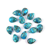 Turquoise Cuivre Bleu Naturel, Cabochon à Finition Plate Forme Poire, pour la Fabrication de Bijoux, Toutes Tailles, pour Créer des Bagues DIY, Pierre de Naissance à Changement de Couleur