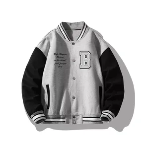 Chaqueta universitaria con cuello levantado de lona y logotipo personalizado con mangas bordadas chaqueta negra con letras de béisbol universitario para hombre - Product Image 3