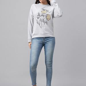 Premium 100% coton décontracté femmes surdimensionné sweat Logo col rond conception avec capuche long sweat-shirt d'hiver - Product Image 3