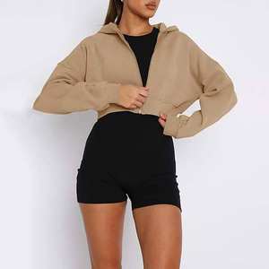 Sudadera Corta de Algodón para Mujer, con Logotipo Personalizado, Transpirable, con Cierre, Talla Grande, Diseño OEM, Material de Seda - Product Image 4