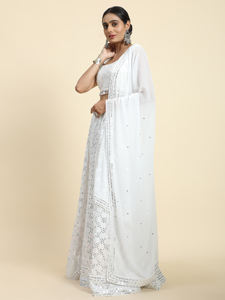 Trendmalls Lehenga Choli para Mujer, Corte en A, Color Blanco Natural, Georgette Bordado, Ecológico, Transpirable, con Dupatta (L67) - Product Image 2