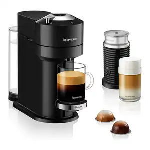 Breville的Nespresso Vertuo Next豪华咖啡和浓缩咖啡机，配有牛奶起泡器，哑光黑铬