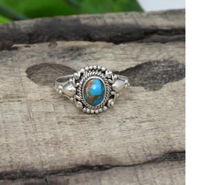 Anillo de piedras preciosas turquesa hecho a mano en Plata de Ley 925 anillo bohemio de plata sólida para mujer joyería de piedra azul Natural - Product Image 1