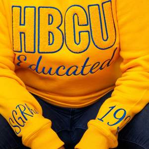 HBCU SGRho Chenille Embroidered Sweatshirt Royal Gold Sorority Inspired College Apparel Classic Crewneck Pullover - Product Image 4