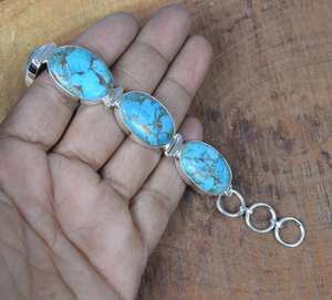Blue Copper Turquoise <b>Sterling</b> <b>Silver</b> <b>Bracelet</b> Handmade Adjustable Natural Gemstone <b>Silver</b> Jewelry Gift For Her - Product Image 3