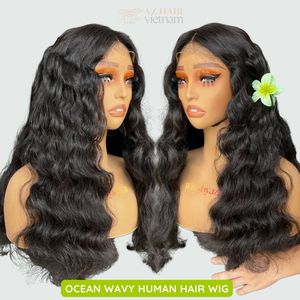 Best Virgin Vietnamese Hair Natural <b>Wave</b> Ocean Wavy Full Length Black for Lace Transparent Closure 150% Density Wig - Product Image 3