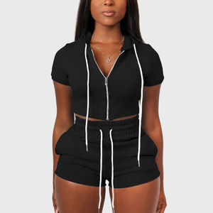 Nouveautés 2022 Slim Fit Crop Top À Capuche et Shorts Ensemble Personnalisé Femmes Libres Zipper Hoodies Ensembles Courts Sweatsuit - Product Image 6
