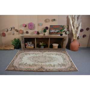 3,9x6,4 ft Turkish Rug, Vintage Area Rug, <b>Brown</b> Floral <b>Wool</b> Rug - Product Image 3