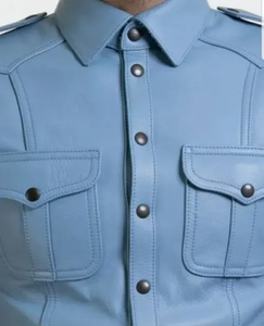 Produit très demandé dernière arrivée hommes chemise en cuir nouveau élégant manches longues couleur unie hommes chemise en cuir - Product Image 3