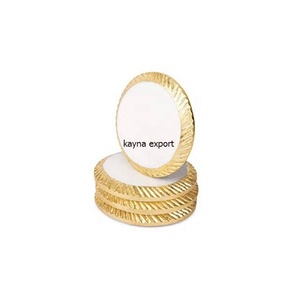 OUR NEW COLLECTION CLASSIC MARBLE <b>COASTER</b> with <b>GOLD</b> METAL LINEN ECO-FRIENDLY Round DECORATIVE DESIGN - Product Image 4