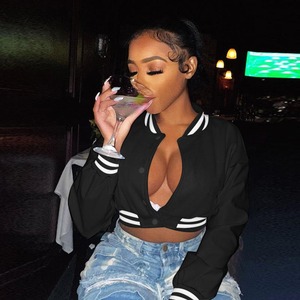 Fashion Casual Short Crop <b>Top</b> Winter Wear Ladies Baseball <b>Coats</b> Clothes Fur Sleeves <b>Coat</b> Varsity Jacket for Women - Product Image 2