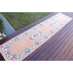 Tapis turc, tapis vintage 2,2x11,2 pieds, tapis persan en laine rose et bleu - Product Image 2