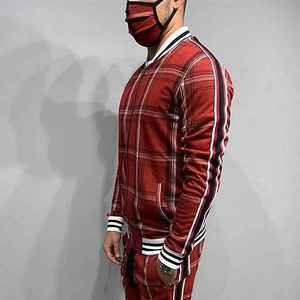 Conjunto de chándal a cuadros para hombre, chándal con cremallera completa, chaqueta deportiva con logotipo personalizado y joggers, traje de entrenamiento de gimnasio - Product Image 4