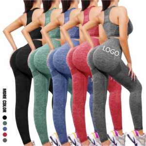 Nuevo al por mayor 2025 cintura alta de dos piezas Fitness Yoga pantalones Push up chaleco transpirable elástico sólido deportes conjunto para mujeres - Product Image 4