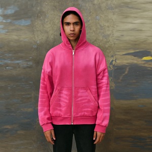 Sudadera con Capucha y Cremallera Personalizada para Hombre, Unisex, Venta al por Mayor, Estilo Holgado, Hombros Caídos, Invierno, Felpa Gruesa, Tinte Liso - Product Image 1