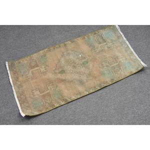 Tapis Vintage en Laine Beige Vert Motif Géométrique 1.6 X 3.2ft Style Rectangle Classique pour Chambre Entrée Décoration Support en Latex - Product Image 2