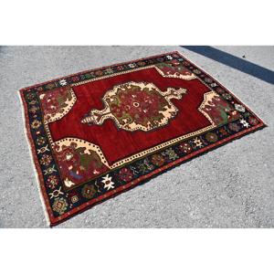 Tapis turc vintage 5x6,6 pieds, tapis oriental en laine rouge - Product Image 3
