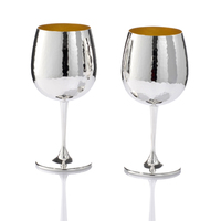 Ensemble de luxe contemporain de 2 coupelles à vin en laiton plaqué or et argent, structurées, pour vin rouge, fabriquées en Italie par un argentier artisanal Argento