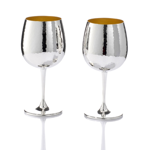 Set di lusso contemporaneo di 2 tazze a palloncino in ottone placcato in oro argento per vino rosso strutturato Made in Italy da artigiano argentiere - Product Image 4