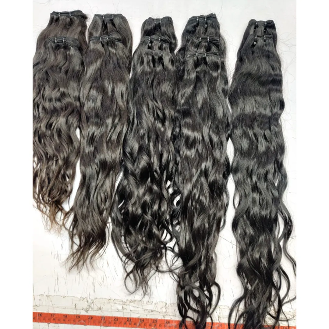 100% Tekstur Bergelombang Mentah Rambut Virgin Donatur Tunggal Mesin Bundel Pakan Ganda 100% Kutikula Selaras Rambut Indian Mentah