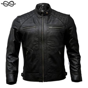 Veste de motard en cuir véritable pour hommes, vestes de moto en cuir d'agneau vieilli noir et marron vintage, vêtements d'extérieur durables et élégants pour hommes - Product Image 5