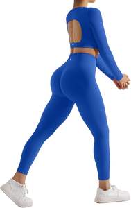 Vente en gros 2 pièces de vêtements de gym pour femmes, yoga, fitness, haute qualité, ensemble de yoga pour femmes, bleu, avec impression personnalisée, poids léger - Product Image 4
