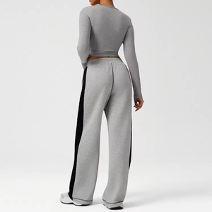 Pantalons de yoga d'hiver de style streetwear athlétique avec tissu en toile, design à cordon de serrage, couleur unie, jambes larges et poches latérales - Product Image 6