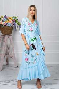 Vente en Gros Confortable Bohème Broderie Maxi Robe Demi-Manches Style Doux Naturel Taille Tissé Ceintures Inclus - Product Image 4