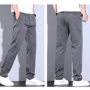 Anxica กางเกงลำลองขายาวสำหรับผู้ชาย, กางเกงขาตรงระบายอากาศบางสำหรับ Tencel สีทึบฤดูร้อน - Product Image 1