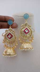 Traditional Indian Craftsmanship Royal Charm Brass <b>Jhumkas</b> Set Customizable Design for Bulk Product Regal Heritage Drop <b>Earrings</b> - Product Image 6