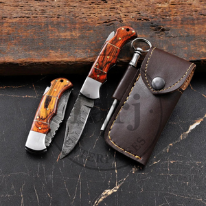 Couteau de poche pliant en acier Damas inoxydable avec verrouillage arrière, manche en bois, OEM, vente en gros, EDC, tranchant comme un rasoir, fournisseur B2B, logo personnalisé, 58HRC - Product Image 2