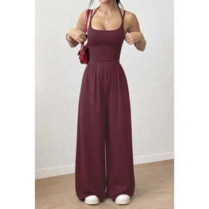 Combinaison longue en viscose à col rond Kadin Askili, 31070 - Bordo - Product Image 1